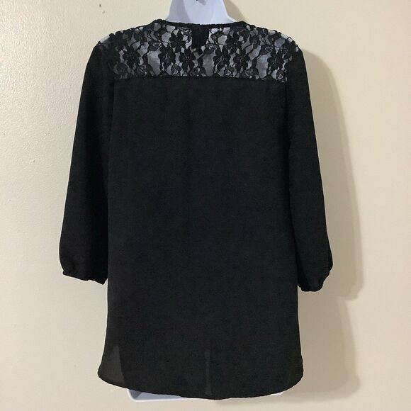 Bobeau Black Lace Cutout Boho Witchy Dark Flowy Hippie Casual Peasant Blouse M - Picture 6 of 9